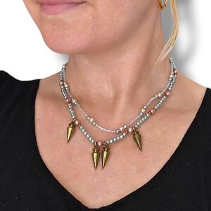 Vintage Faux Pearl Necklace Brass Spikes fairy Baroque Victorian Steampunk Y2k